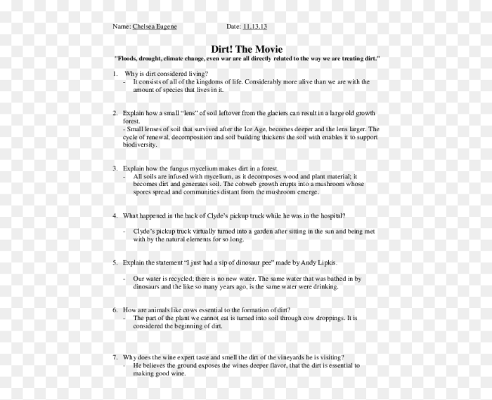 Dirt the movie worksheet answers